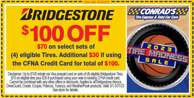Bridgestone Up to $100 Off Online rebate