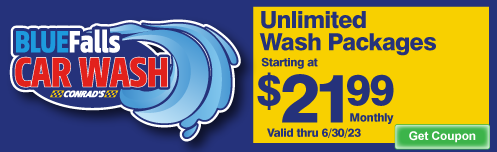 Blue Falls Car Wash Unlimited Packages starting at only $21.99 monthly