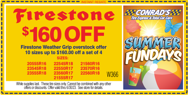 Instant Rebate of $160 on Firestone Weather Grip Select Tire Sizes