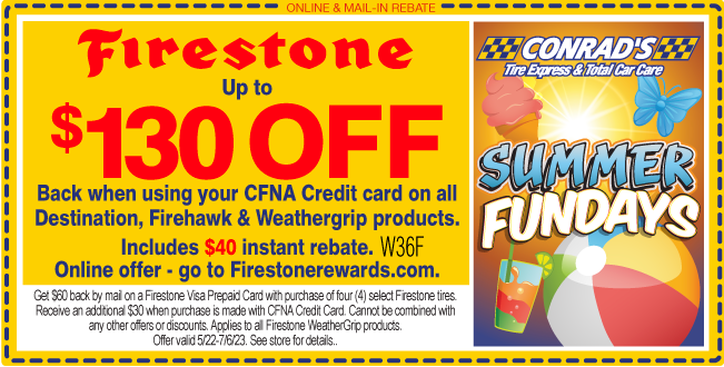 Firestone Up to $130 when using CFNA credit card