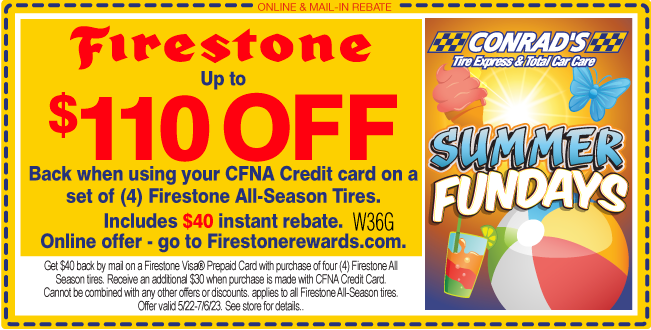 Firestone Up to $110 when using CFNA credit card