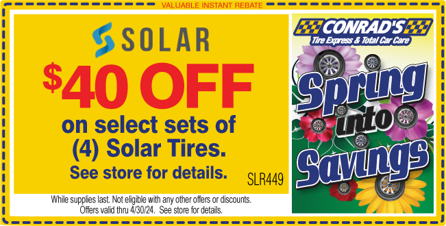 $40 instant rebate on sets of (4) Solar Tires