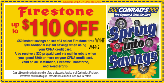 Firestone Up to $110 off when using CFNA credit card
