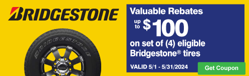 Bridgestone Up to $100 when using CFNA credit card