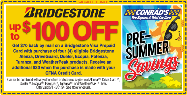 Bridgestone Up to $100 when using CFNA credit card