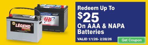 Redeem Up To $25 on AAA & NAPA Batteries