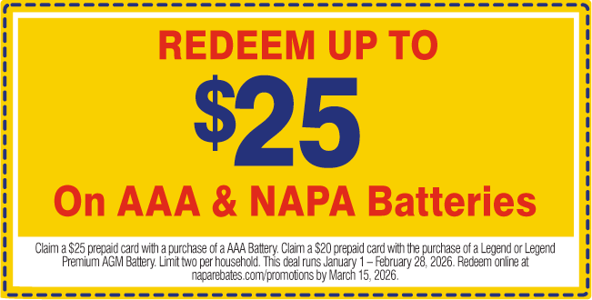 Redeem Up To $25 on AAA & NAPA Batteries